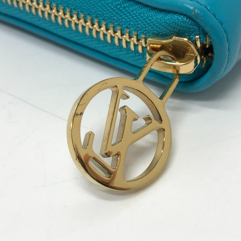 Louis Vuitton Long Wallet Purse M81512 Leather Blue Monogram Emboss Zippy Wallet Unisex(Unisex)