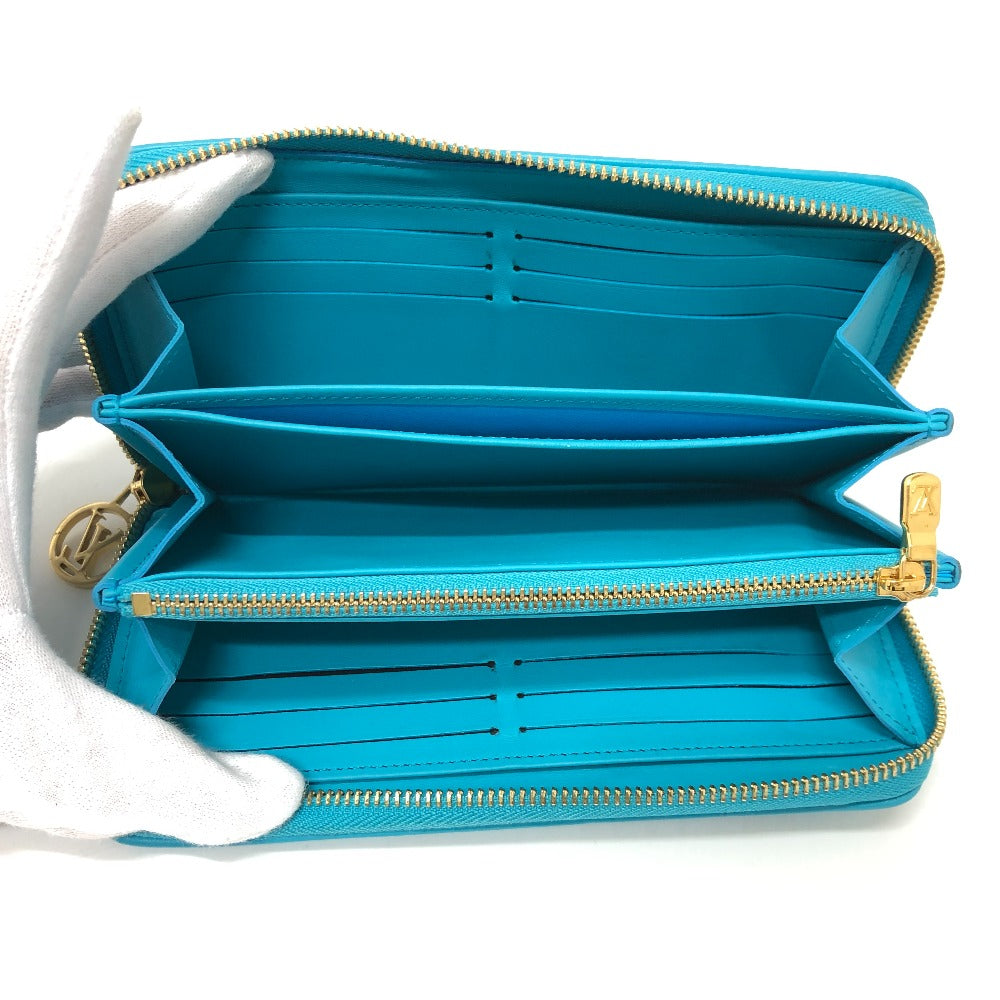 Louis Vuitton Long Wallet Purse M81512 Leather Blue Monogram Emboss Zippy Wallet Unisex(Unisex)