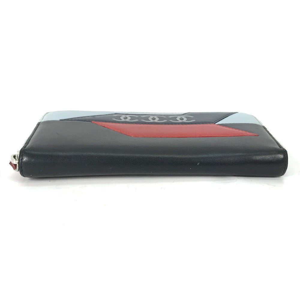 Chanel Long Wallet Purse Leather Black Airline Triple Coco Long Wallet Women