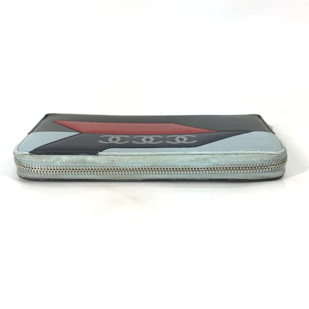 Chanel Long Wallet Purse Leather Black Airline Triple Coco Long Wallet Women
