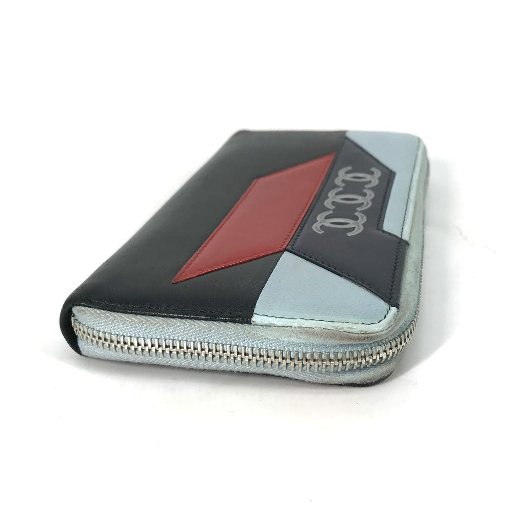 Chanel Long Wallet Purse Leather Black Airline Triple Coco Long Wallet Women