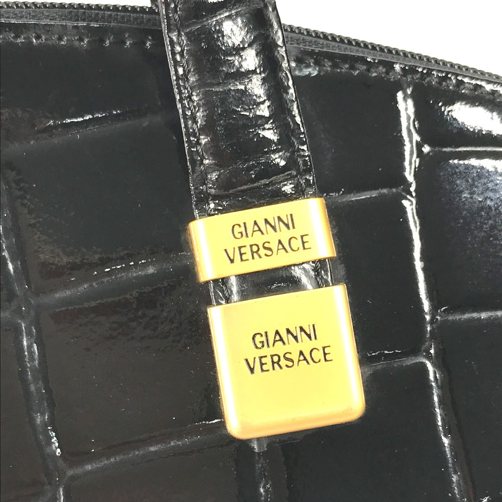 Versace Handbag Leather Black Vintage Embossed Medusa Logo Women