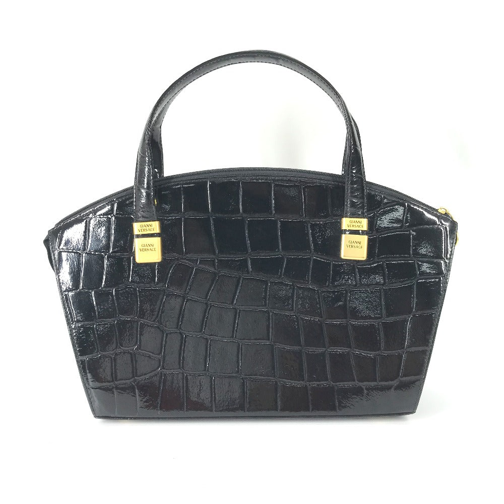 Versace Handbag Leather Black Vintage Embossed Medusa Logo Women