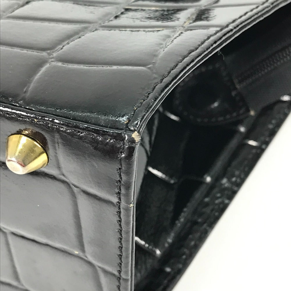 Versace Handbag Leather Black Vintage Embossed Medusa Logo Women