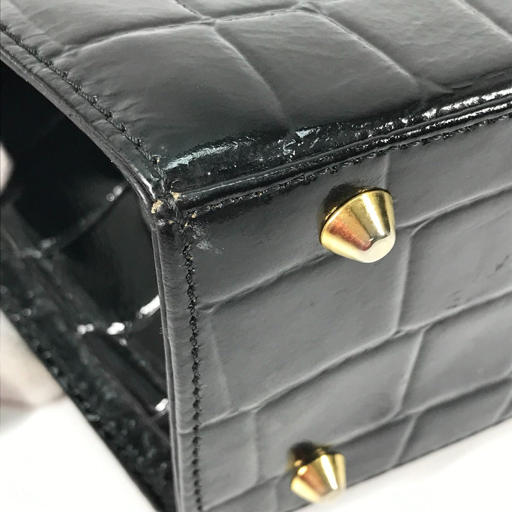 Versace Handbag Leather Black Vintage Embossed Medusa Logo Women