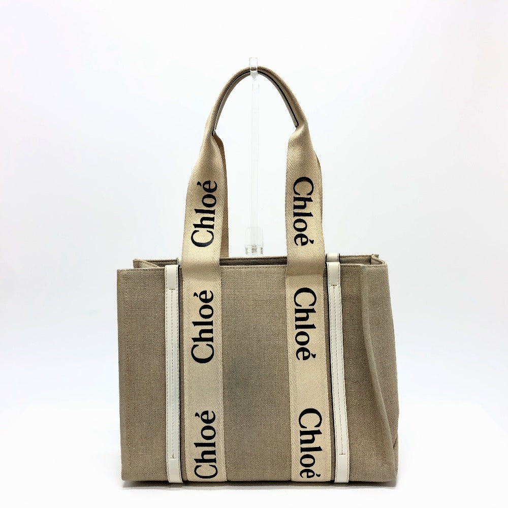 Chloe Tote Bag Canvas Beige Logo Woody Medium Unisex(Unisex)