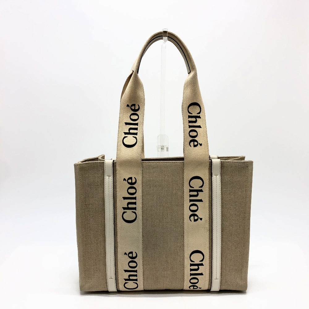 Chloe Tote Bag Canvas Beige Logo Woody Medium Unisex(Unisex)