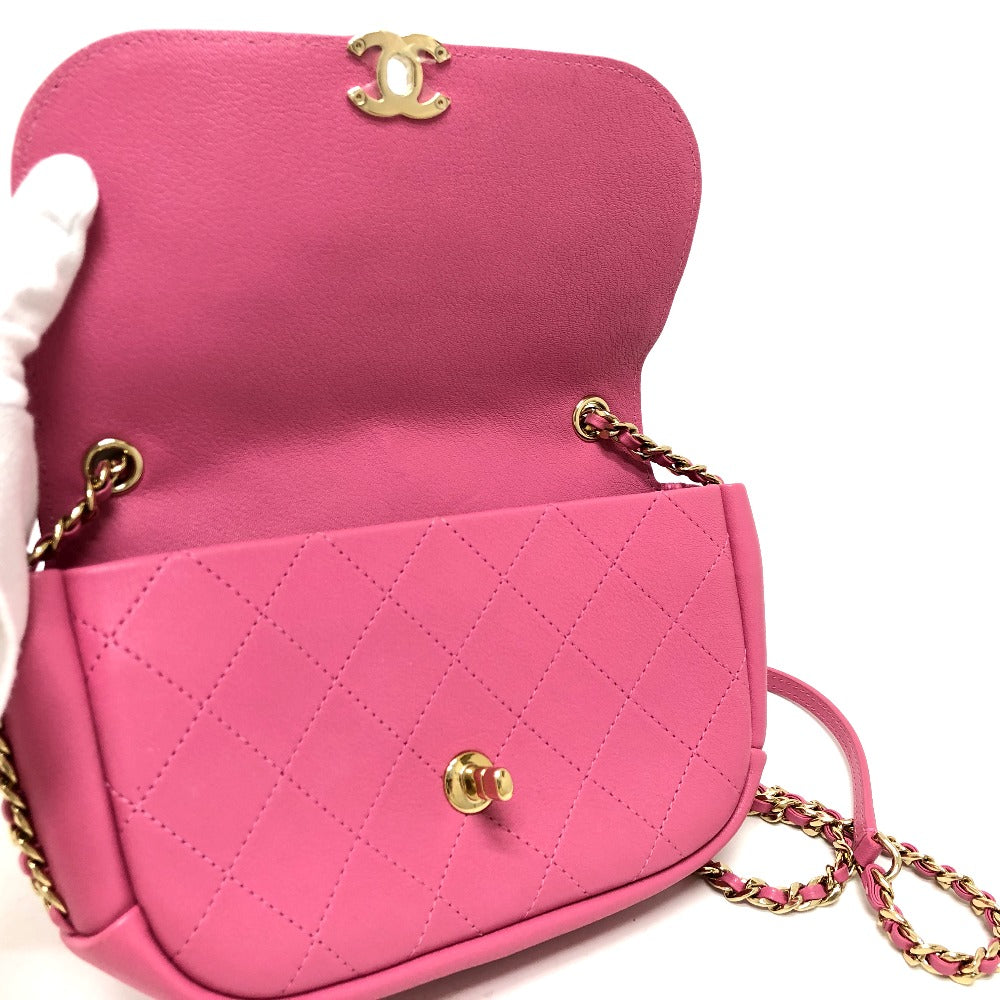 Chanel Shoulder Bag As0138 Calfskin Pink Cc Coco Mark Edge Chain Women