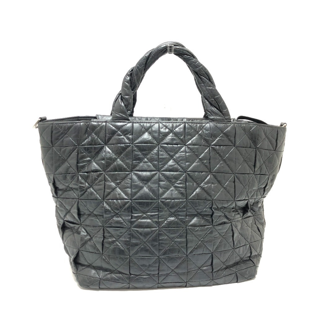 Chanel Tote Bag Leather Black Woven Shoulder Bag Cc Coco Mark Quilting Women