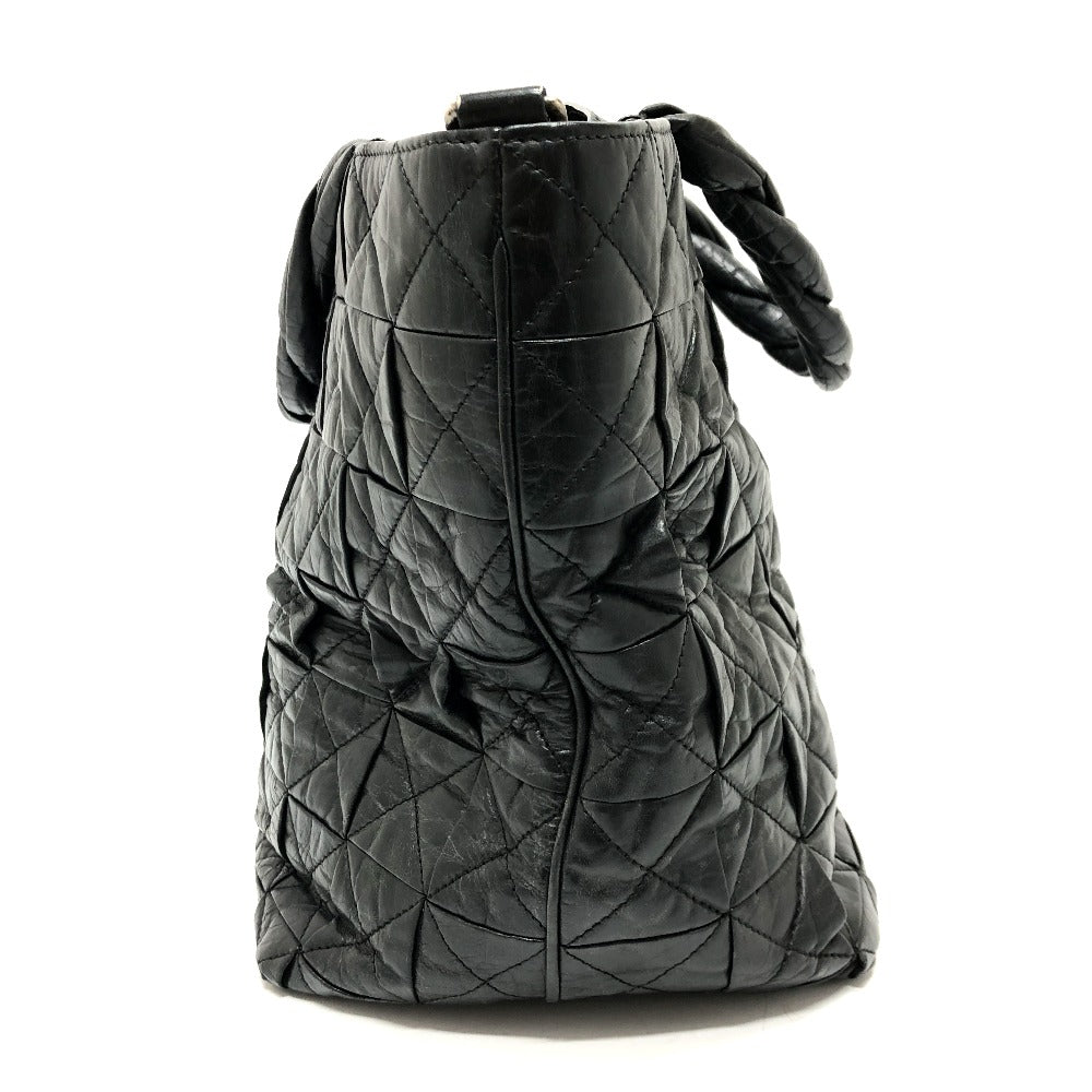 Chanel Tote Bag Leather Black Woven Shoulder Bag Cc Coco Mark Quilting Women