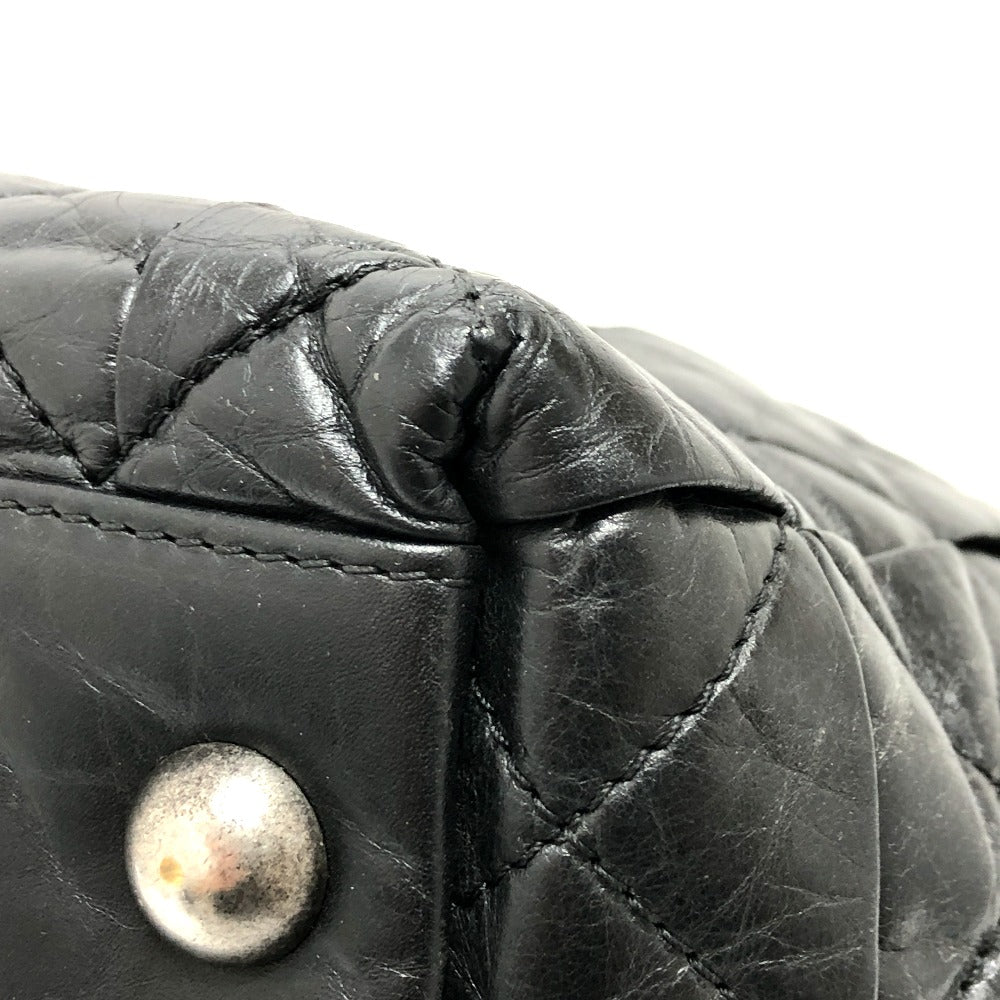 Chanel Tote Bag Leather Black Woven Shoulder Bag Cc Coco Mark Quilting Women