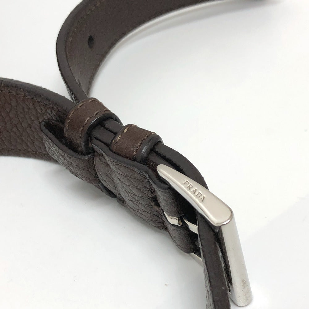 Prada Shoulder Bag Leather Brown Triangle Logo By Color Women Silver Hardware