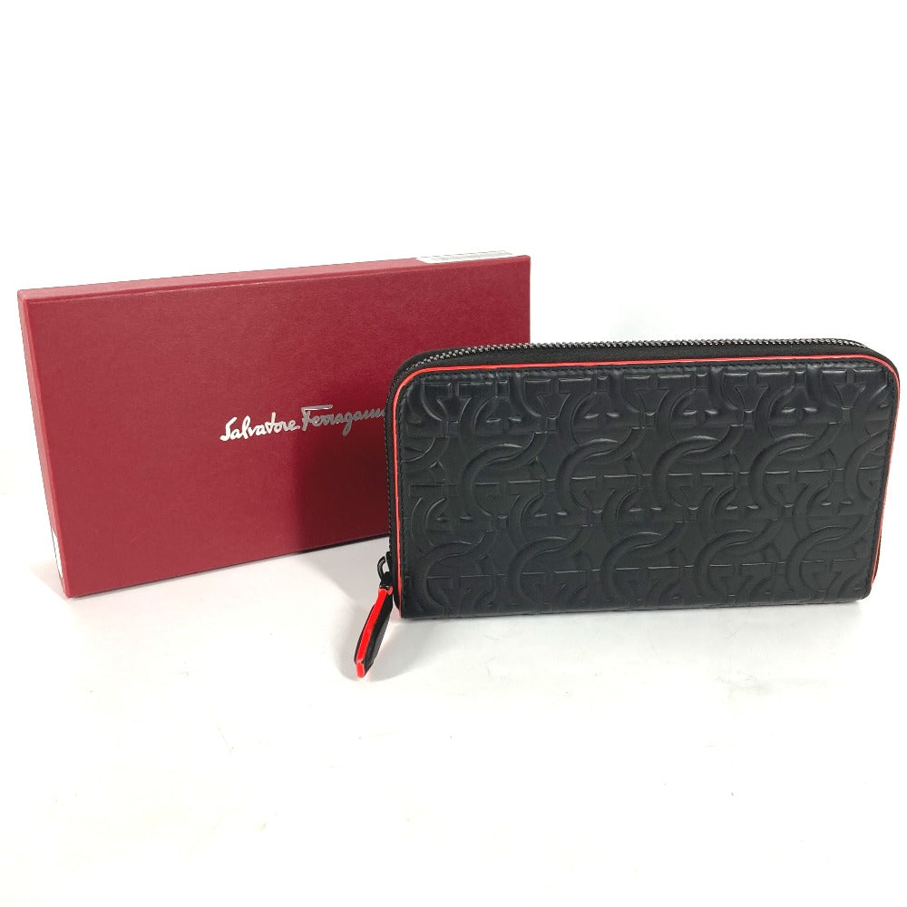 Salvatore Ferragamo Long Wallet Purse Leather Black Long Wallet Gancini Mens