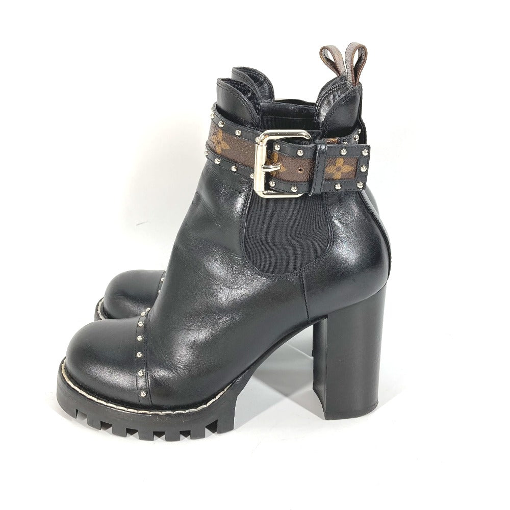 Louis Vuitton Boots Leather Black Monogram Studs Women 37