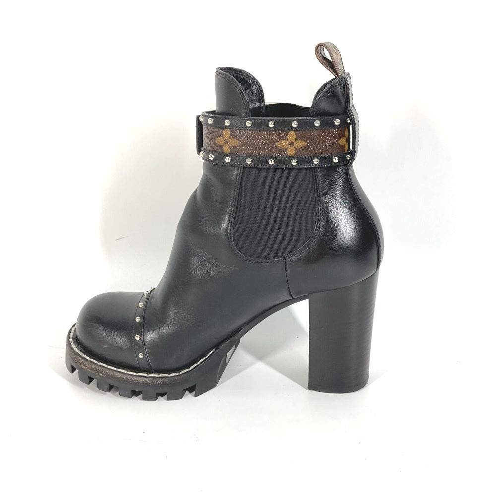 Louis Vuitton Boots Leather Black Monogram Studs Women 37