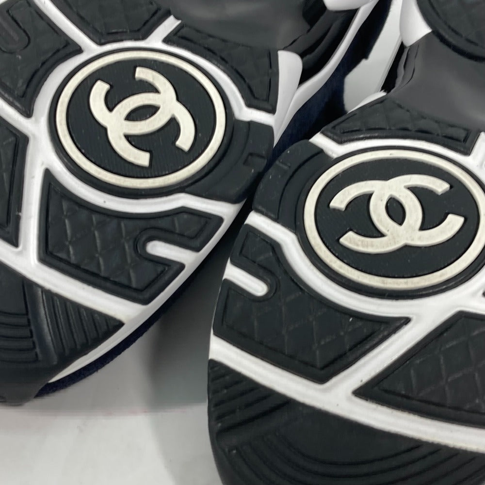 Chanel Sneakers G38750 Knit Navy 23B Cc Coco Mark Women 39