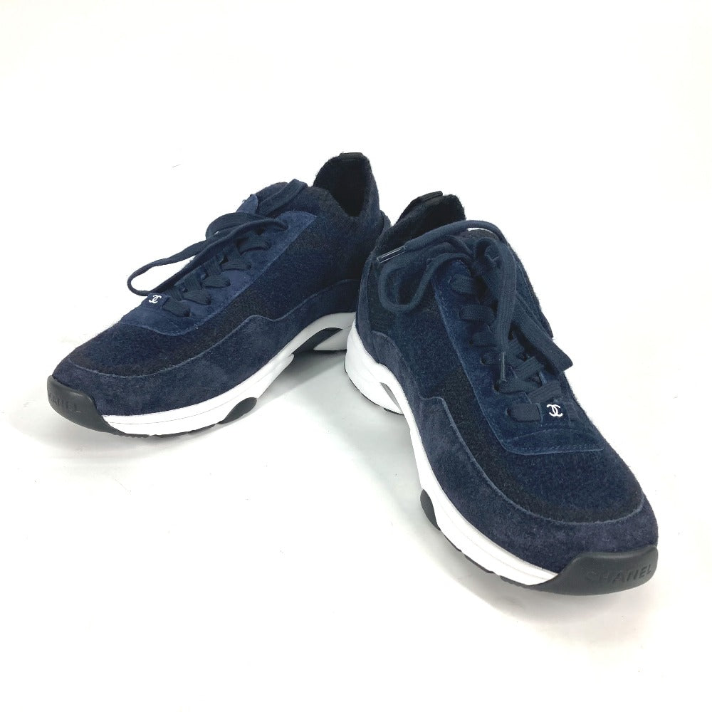 Chanel Sneakers G38750 Knit Navy 23B Cc Coco Mark Women 39