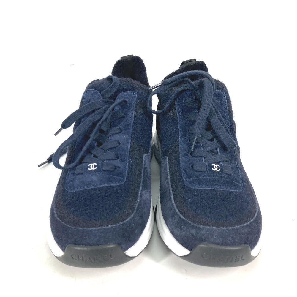 Chanel Sneakers G38750 Knit Navy 23B Cc Coco Mark Women 39