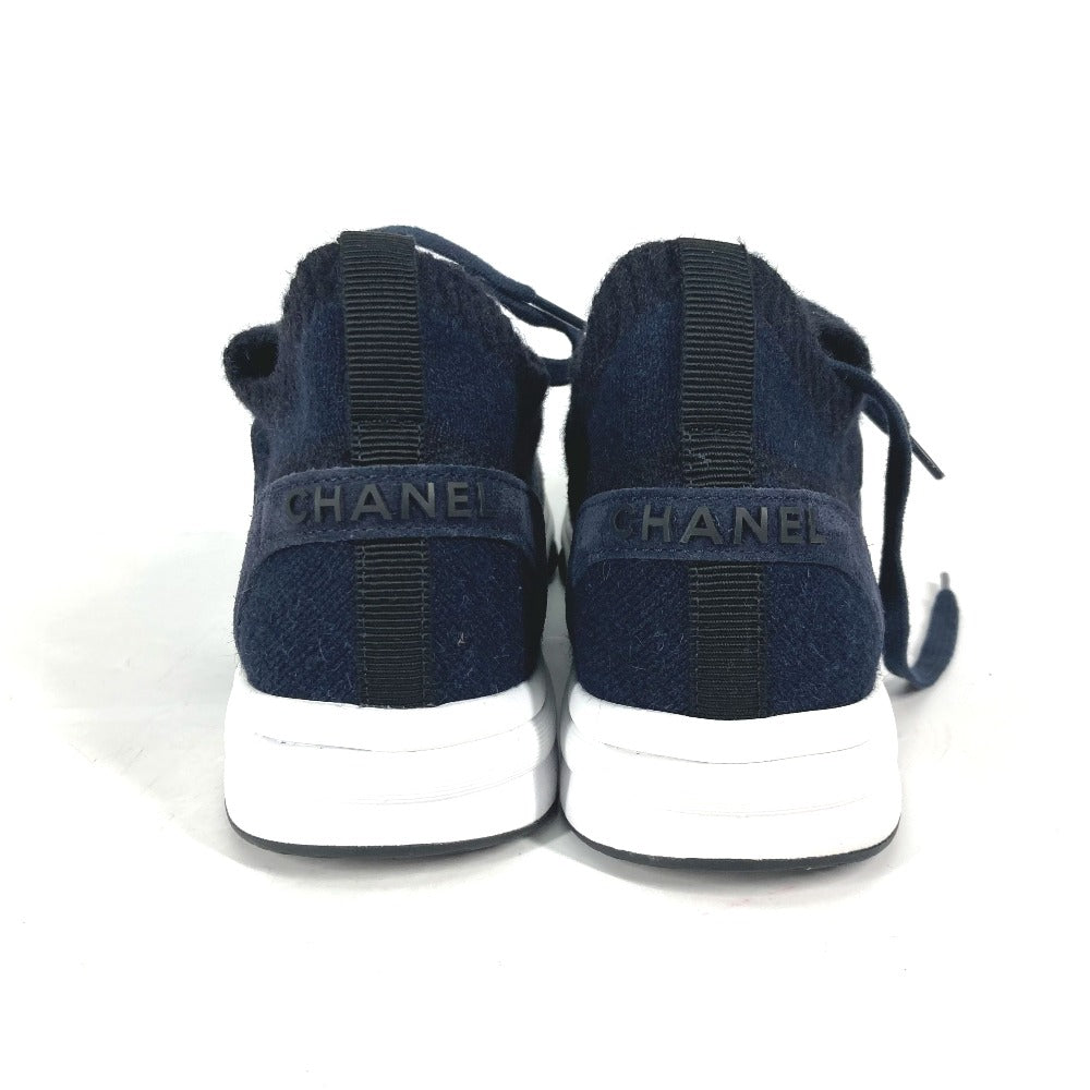 Chanel Sneakers G38750 Knit Navy 23B Cc Coco Mark Women 39