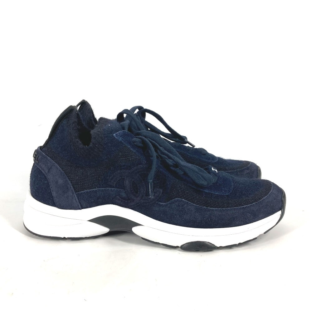 Chanel Sneakers G38750 Knit Navy 23B Cc Coco Mark Women 39