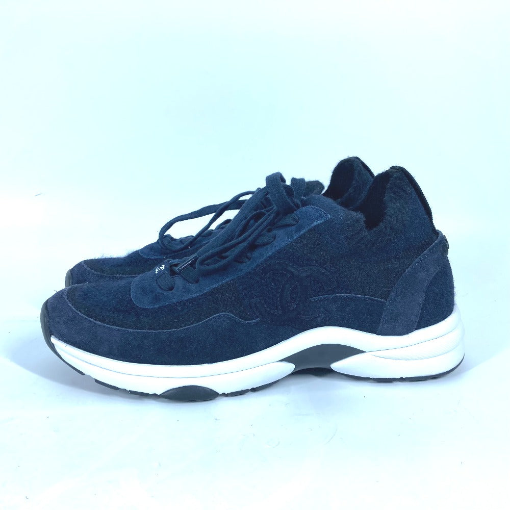Chanel Sneakers G38750 Knit Navy 23B Cc Coco Mark Women 39