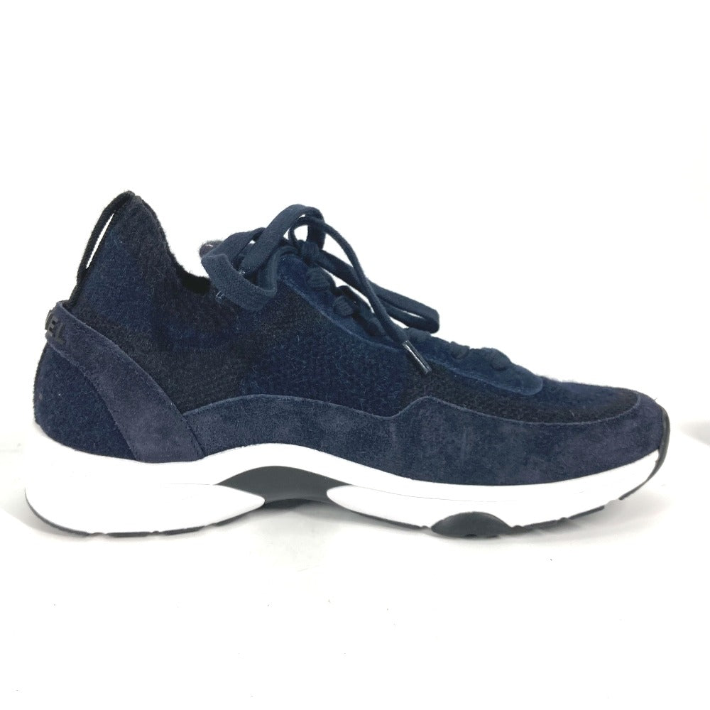 Chanel Sneakers G38750 Knit Navy 23B Cc Coco Mark Women 39