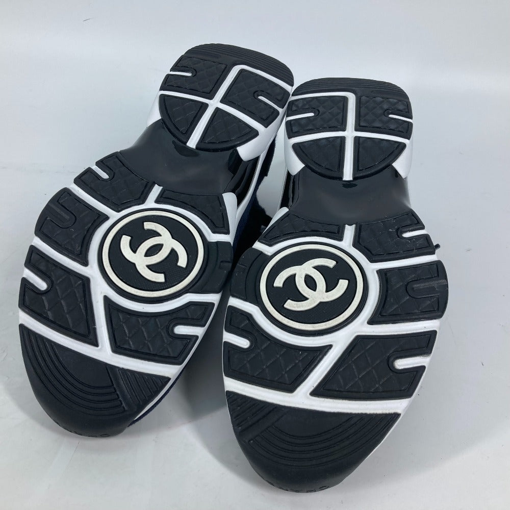 Chanel Sneakers G38750 Knit Navy 23B Cc Coco Mark Women 39