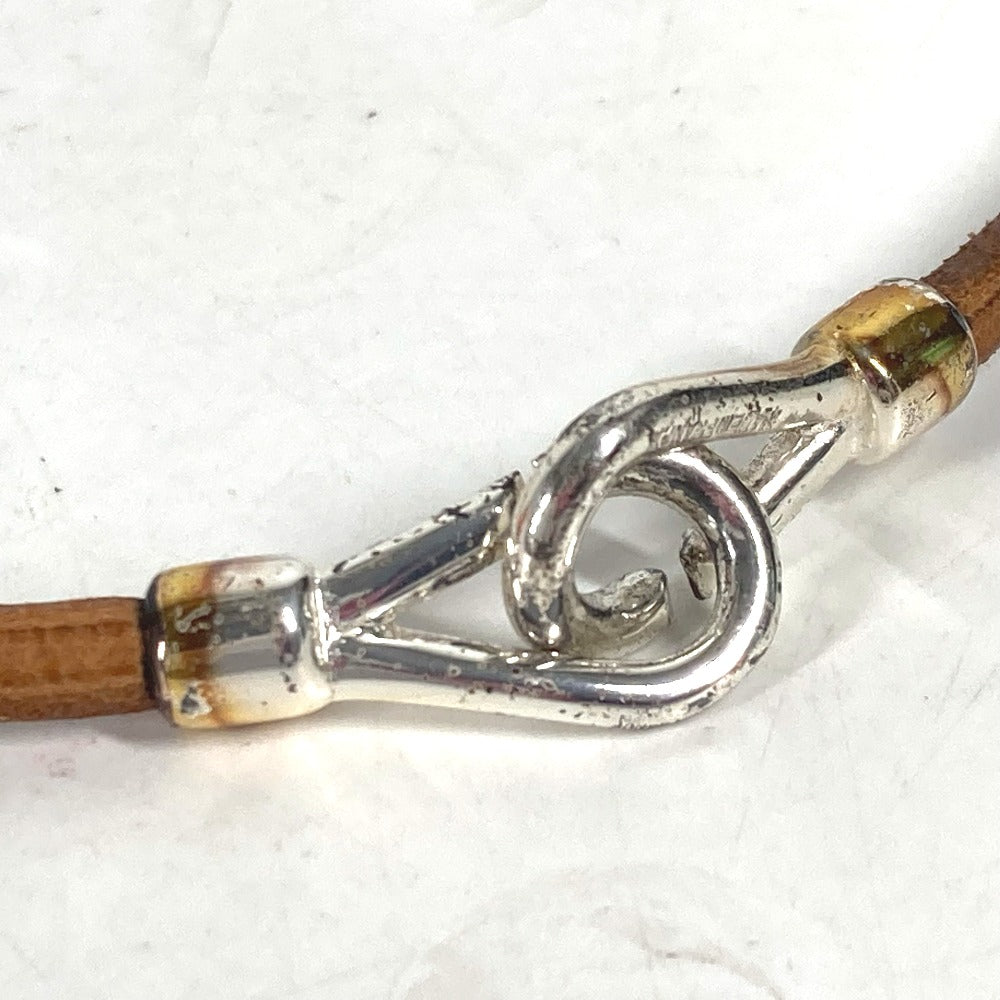 Hermes Necklace Leather Silver Animal Zebra Choker Women