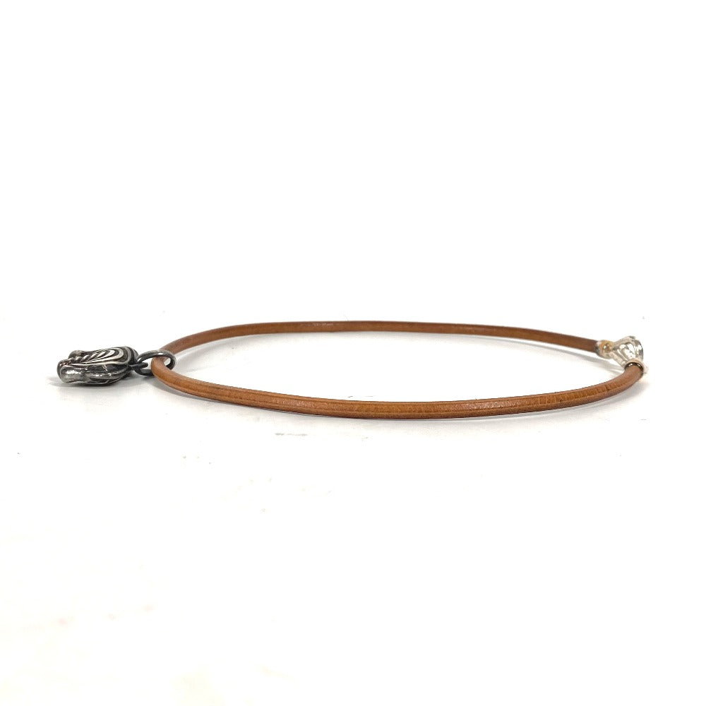 Hermes Necklace Leather Silver Animal Zebra Choker Women