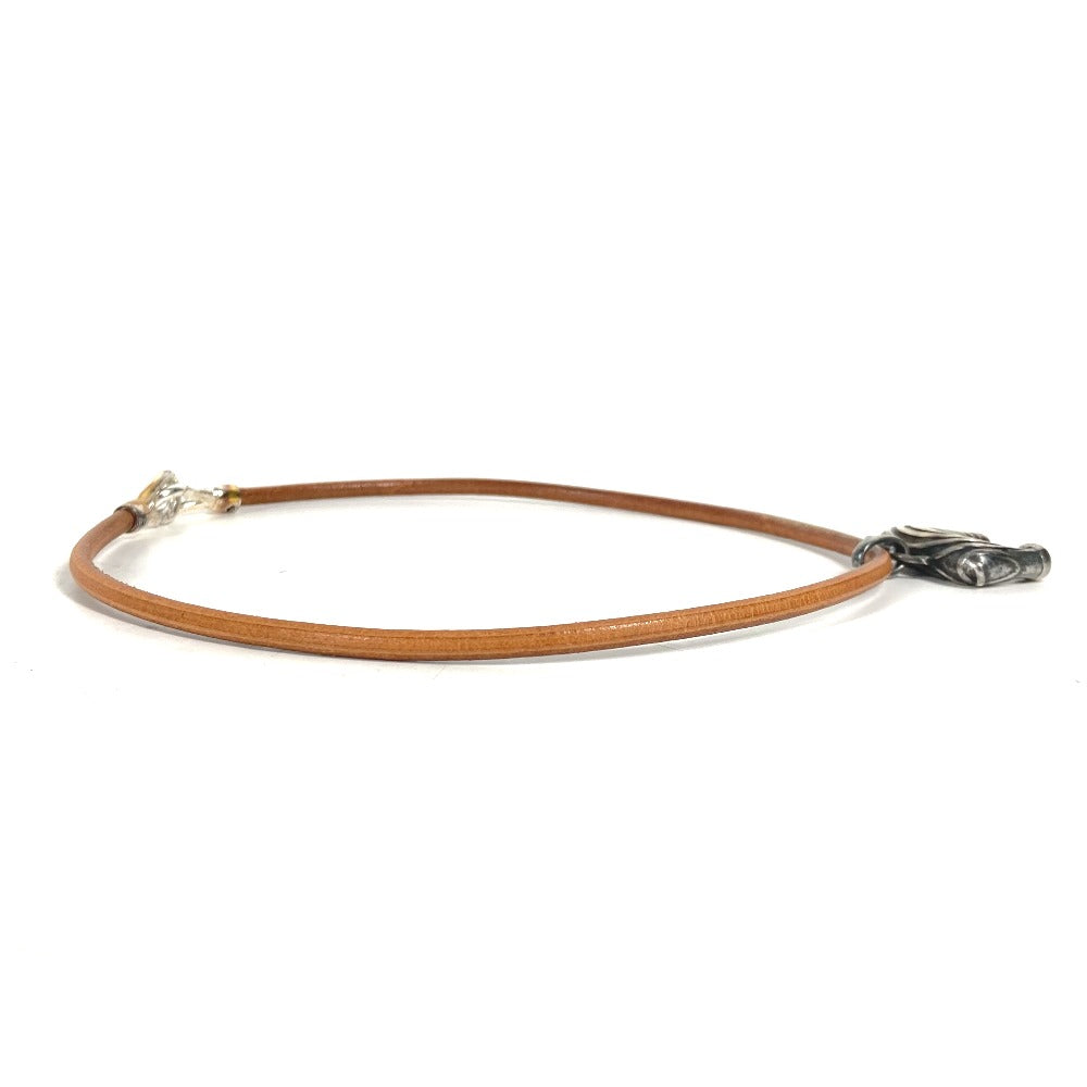 Hermes Necklace Leather Silver Animal Zebra Choker Women