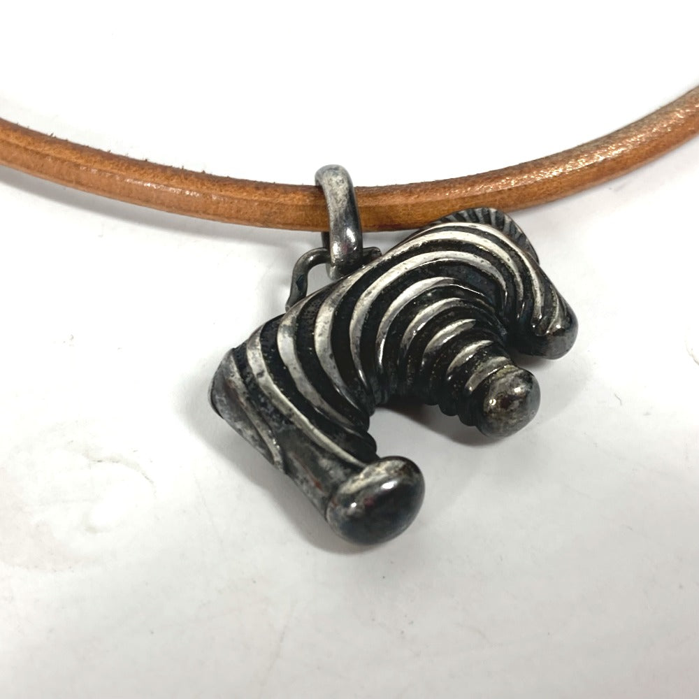 Hermes Necklace Leather Silver Animal Zebra Choker Women