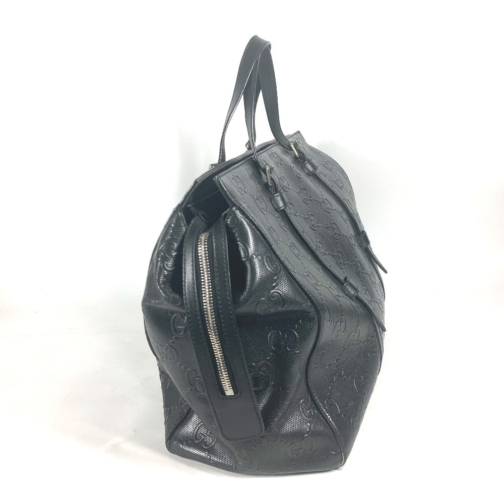 Gucci Tote Bag 625772 Leather Black Shoulder Bag Boston Duffel Bag Gg Emboss Unisex(Unisex)