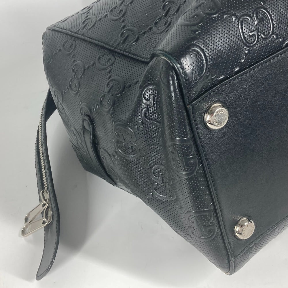 Gucci Tote Bag 625772 Leather Black Shoulder Bag Boston Duffel Bag Gg Emboss Unisex(Unisex)