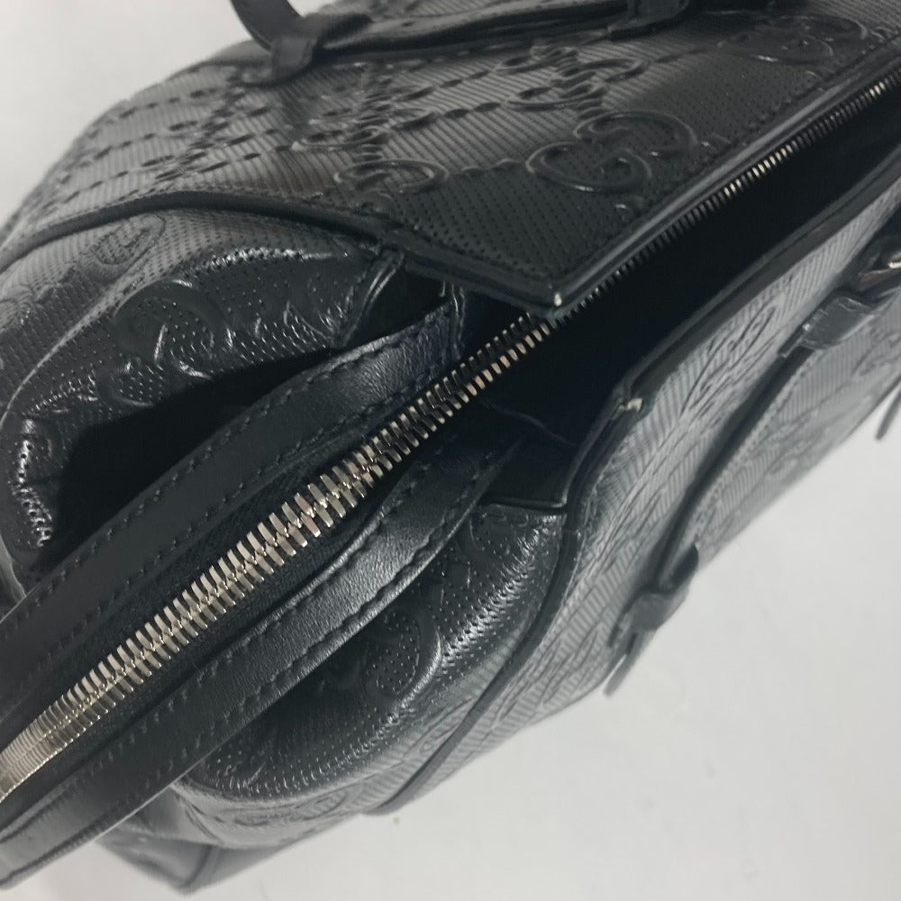 Gucci Tote Bag 625772 Leather Black Shoulder Bag Boston Duffel Bag Gg Emboss Unisex(Unisex)