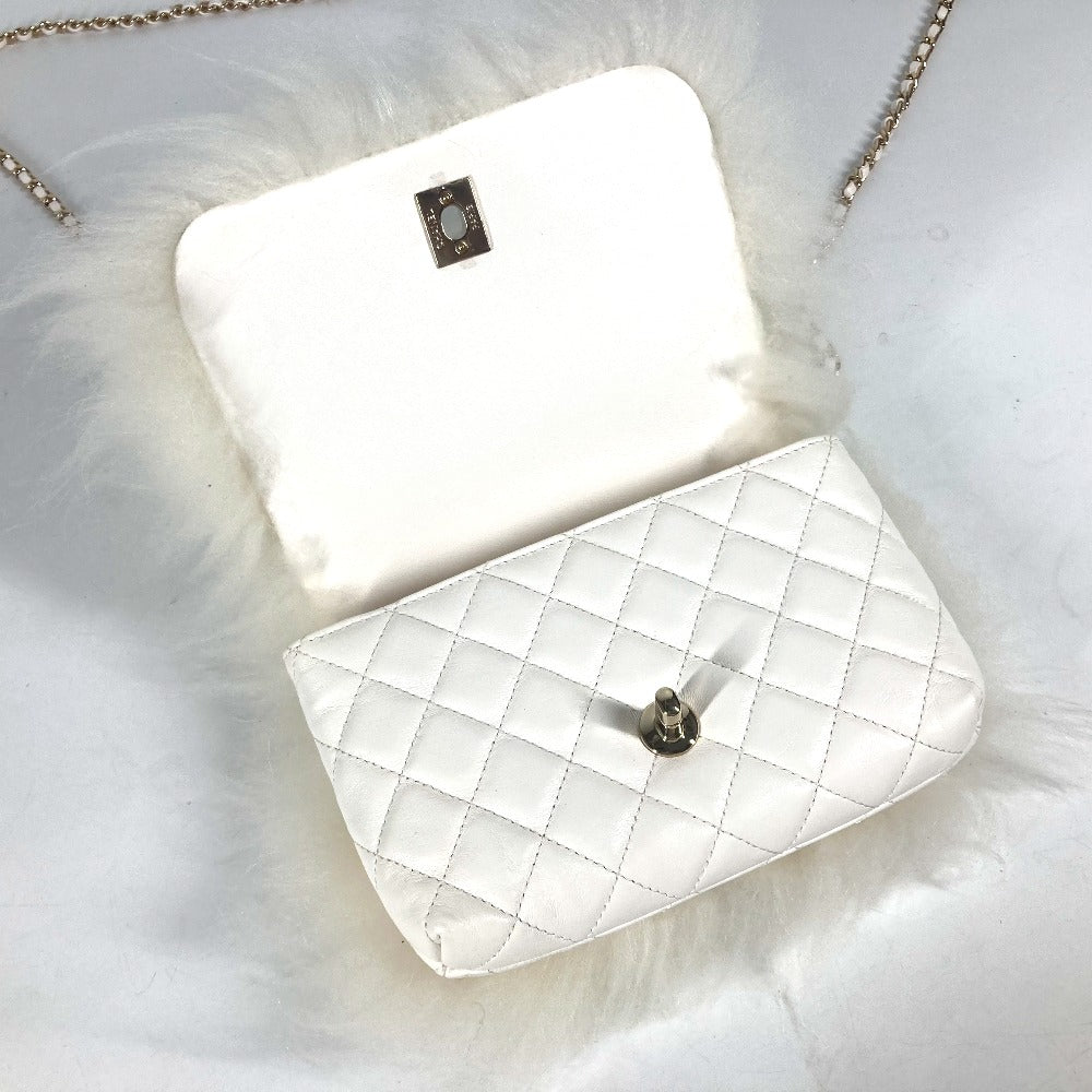 Chanel Handbag Fur, Leather White Crossbody Cc Coco Mark Matelasse Women