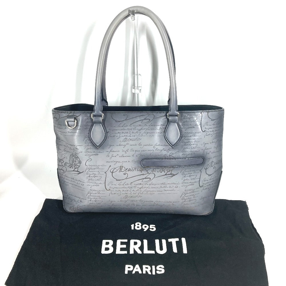 Berluti Business Bag Uo223P , Scritto Leather Gray Toujours Mini Neo Scritto Mens