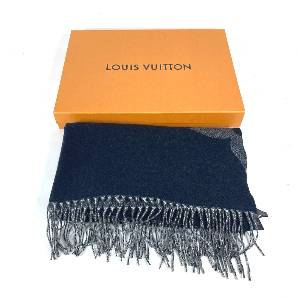 Louis Vuitton Scarf M77950 Cashmere Navy Monogram Monogram Giant Muffler Mens(Unisex)