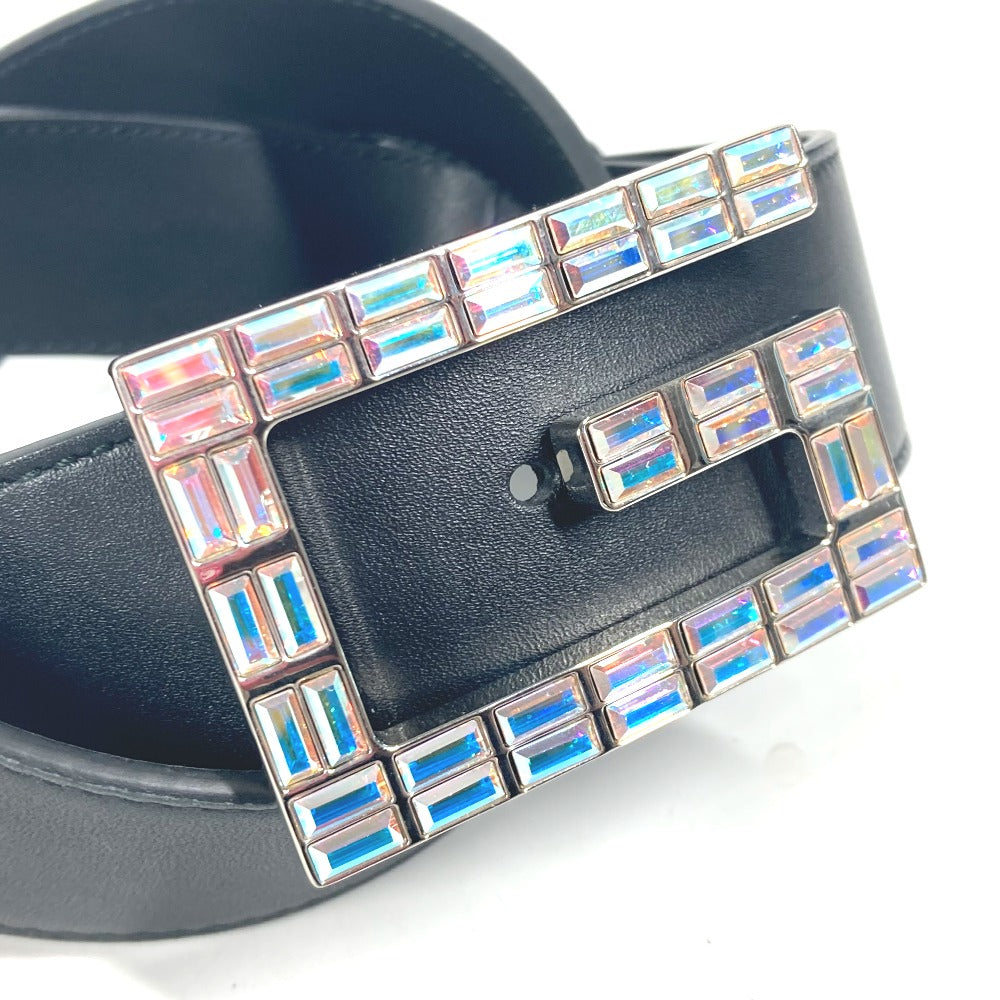 Gucci Belt 550106 Leather Black Sequin Gg Logo Crystal Women