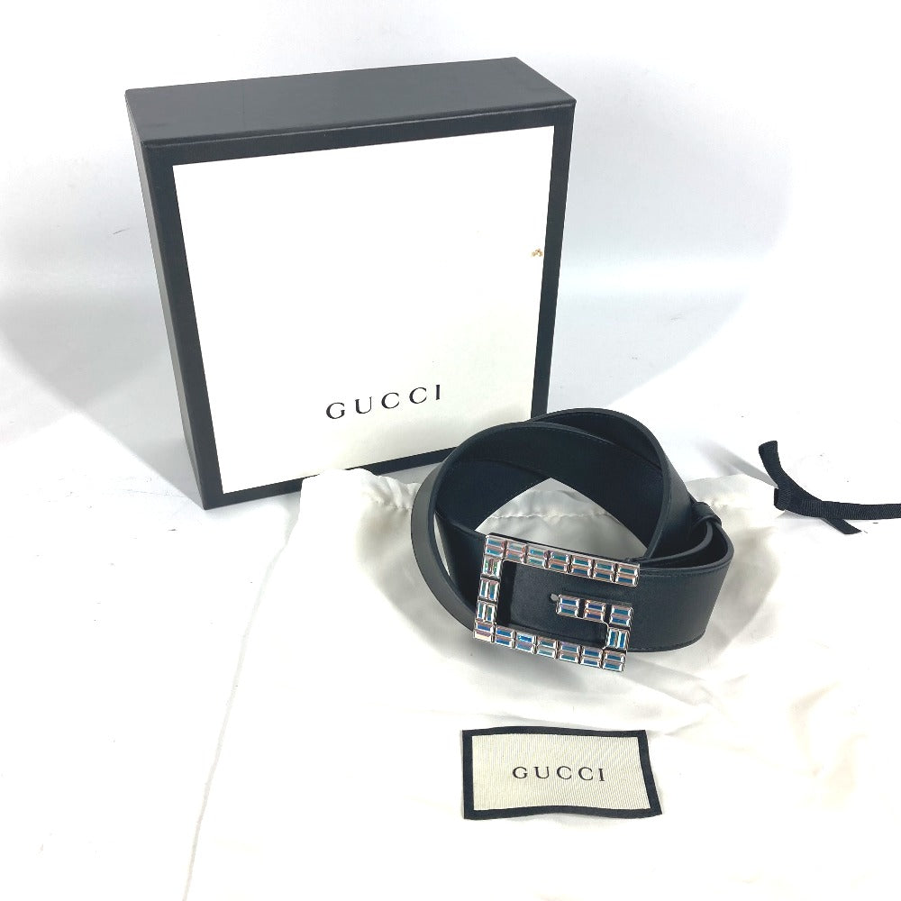 Gucci Belt 550106 Leather Black Sequin Gg Logo Crystal Women