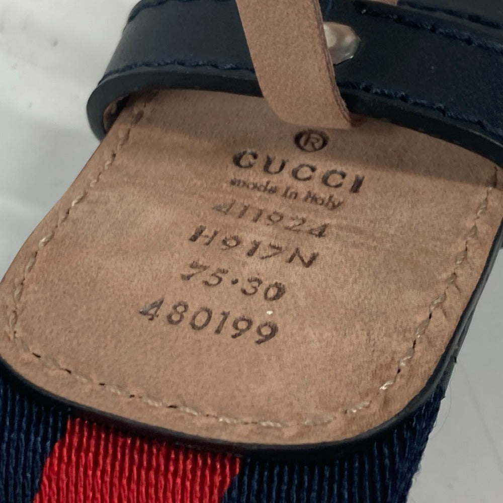 Gucci Belt 411924 Leather / Canvas Navy Gg Interlocking G Women 75