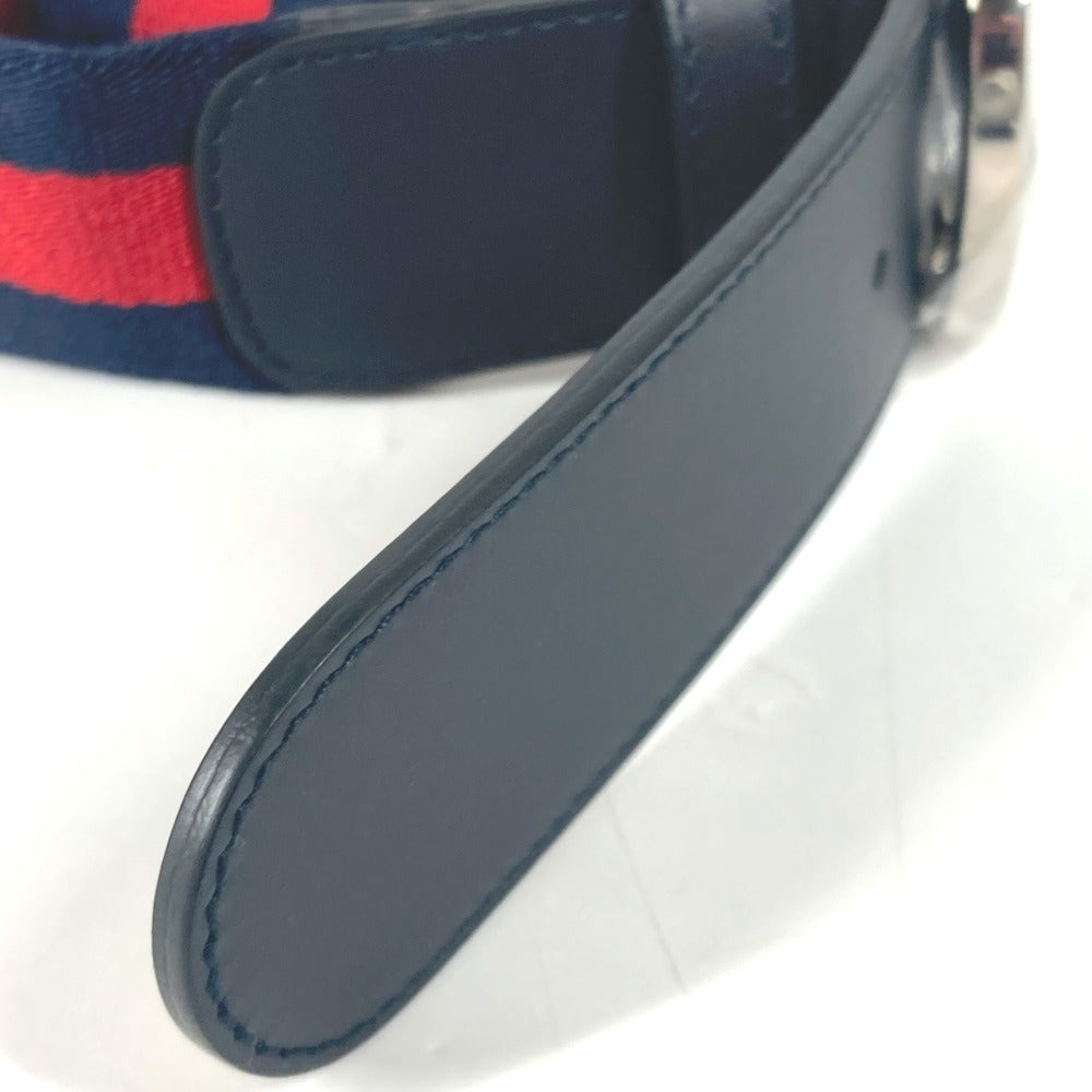 Gucci Belt 411924 Leather / Canvas Navy Gg Interlocking G Women 75