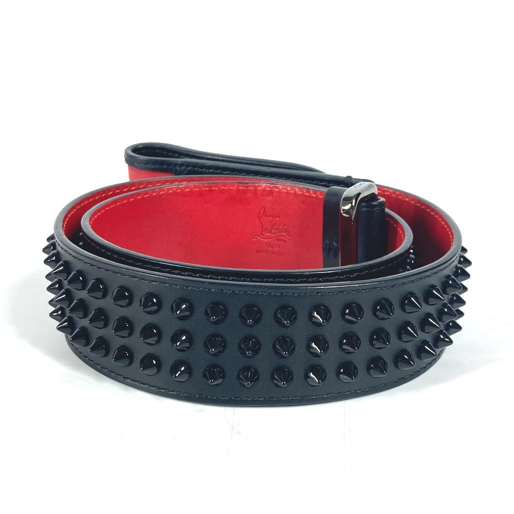 Christian Louboutin Belt Leather Black Studs Logo Unisex(Unisex)
