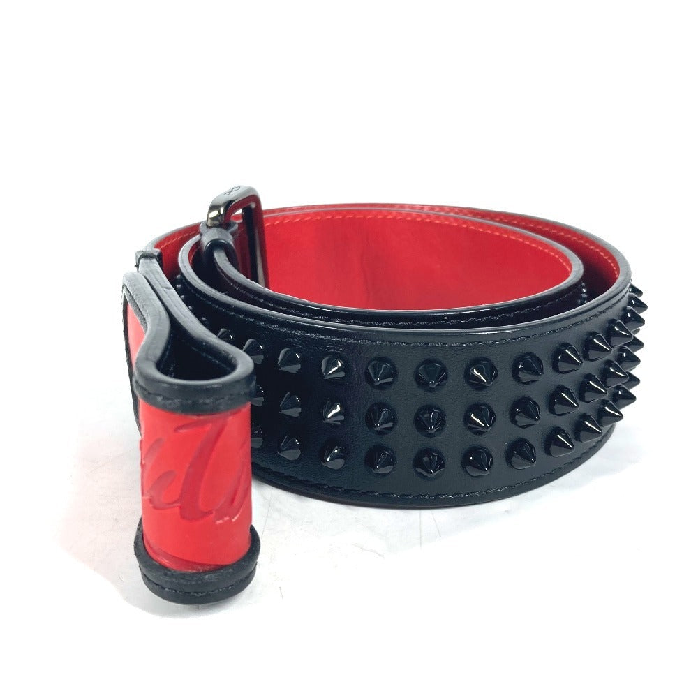 Christian Louboutin Belt Leather Black Studs Logo Unisex(Unisex)