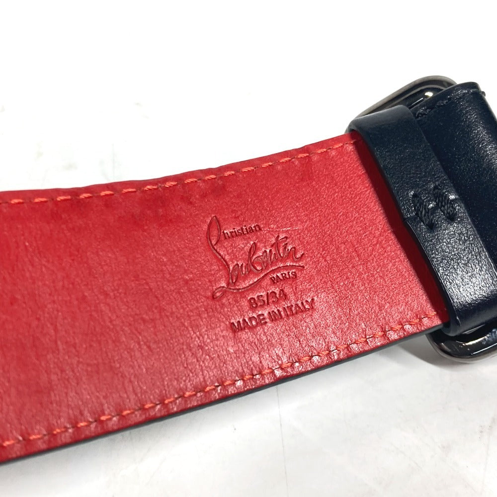 Christian Louboutin Belt Leather Black Studs Logo Unisex(Unisex)