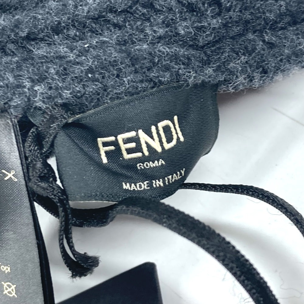 Fendi Knit Hat Fxq959 Wool Gray Logo With Pocket Unisex(Unisex)