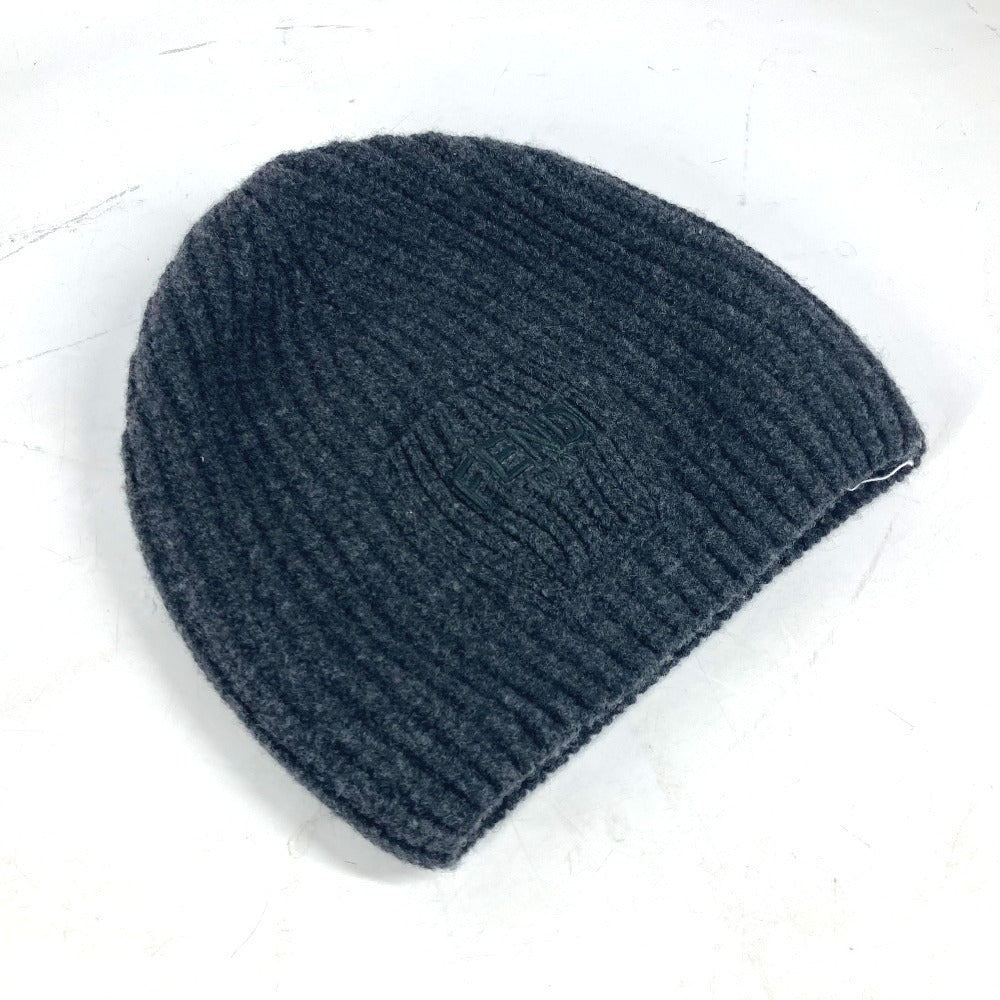 Fendi Knit Hat Fxq959 Wool Gray Logo With Pocket Unisex(Unisex)
