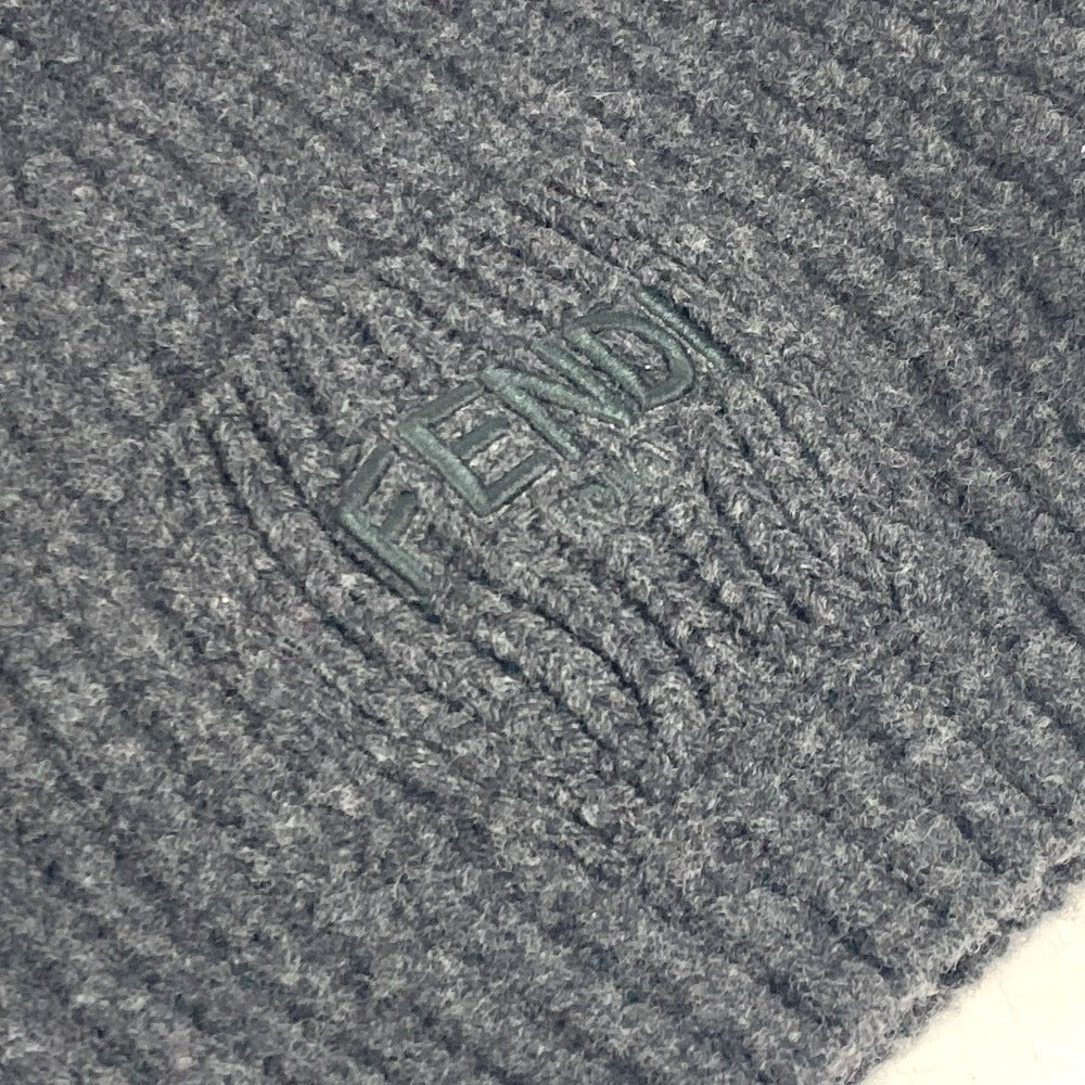 Fendi Knit Hat Fxq959 Wool Gray Logo With Pocket Unisex(Unisex)