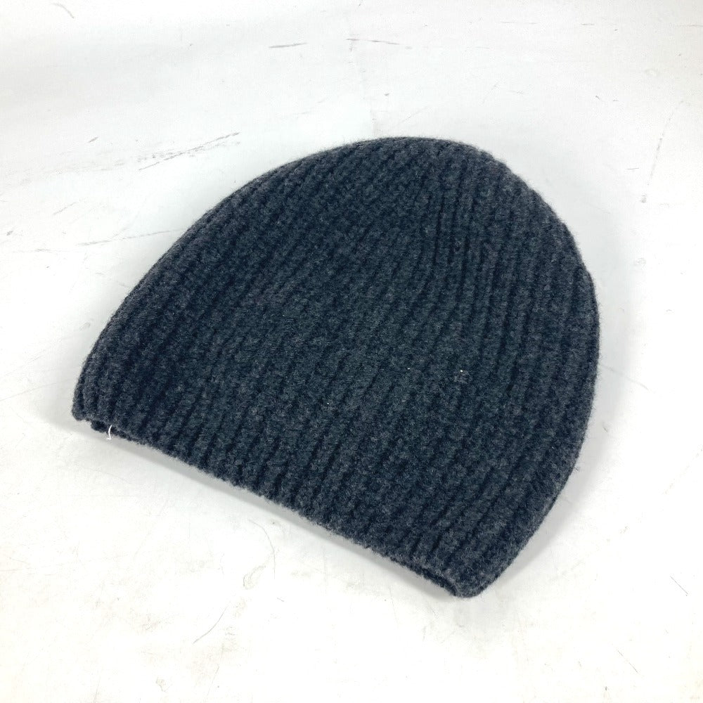Fendi Knit Hat Fxq959 Wool Gray Logo With Pocket Unisex(Unisex)