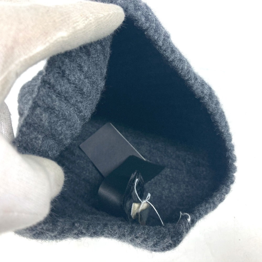 Fendi Knit Hat Fxq959 Wool Gray Logo With Pocket Unisex(Unisex)