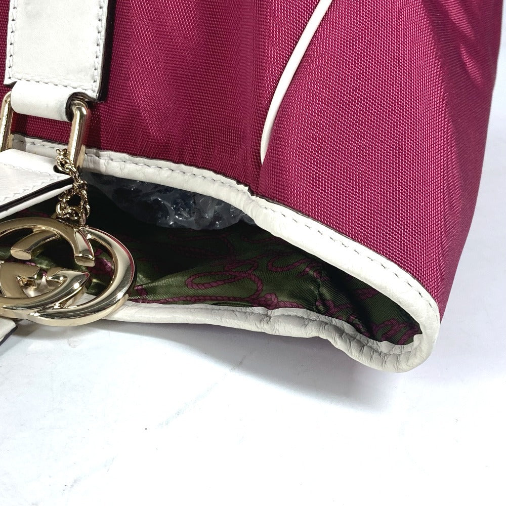 Gucci Shoulder Bag 264216 Leather/Nylon Jacquard Pink Gg Charm Logo Women